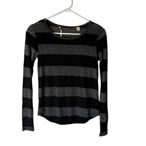 Dakota Collective Shirt Y2k XS Black Gray Striped Long Sleeve Sparkle Top Grunge